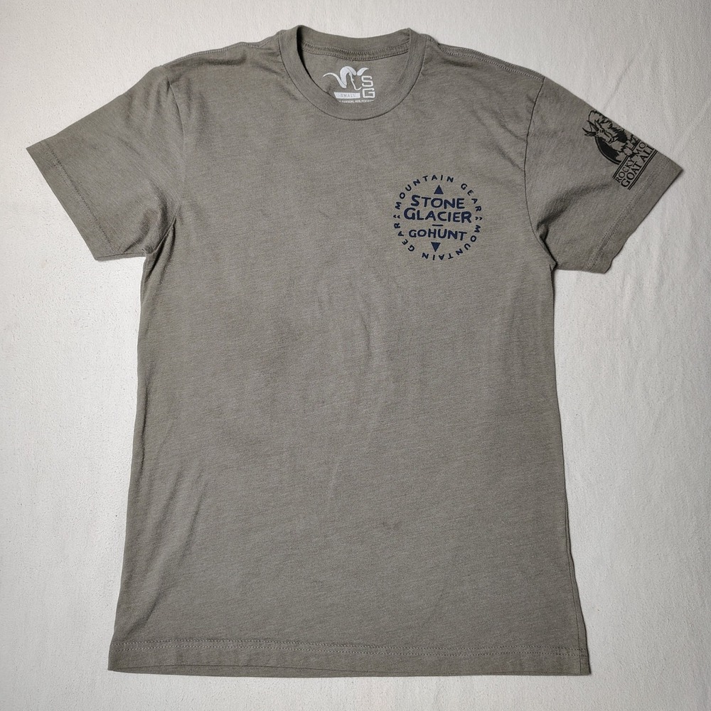 Stone Glacier Mens T-Shirt Small Gray Cotton Blend GOHUNT Rocky Mountain Goat S